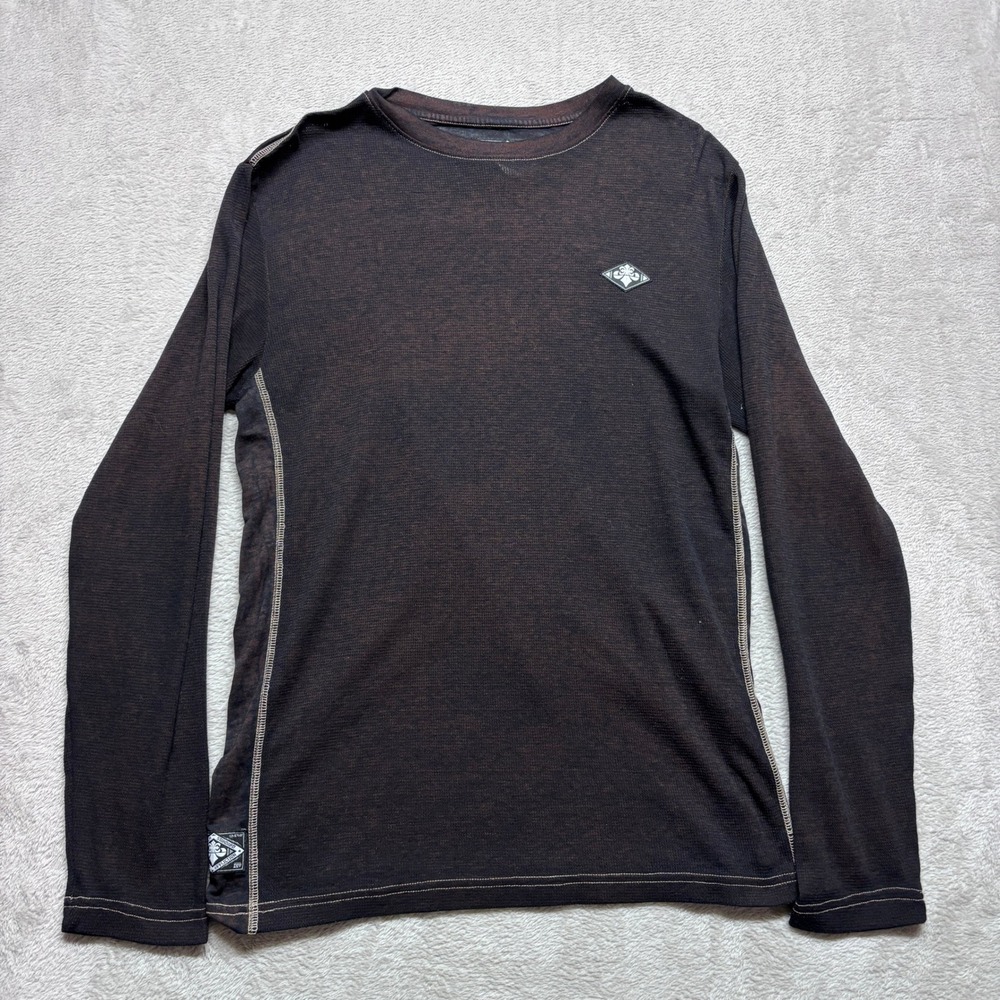 Affliction‎ Mens L Long Sleeve Thermal Shirt Brown Wash Fleur De Lis